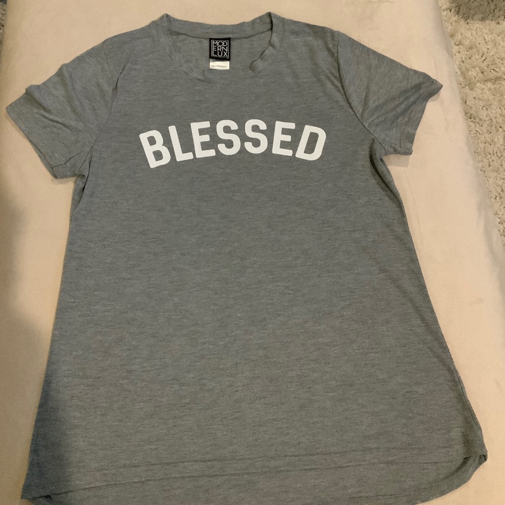Modern Lux Grey L Blessed Short Sleeve T Cottagecore Gym Active Faith